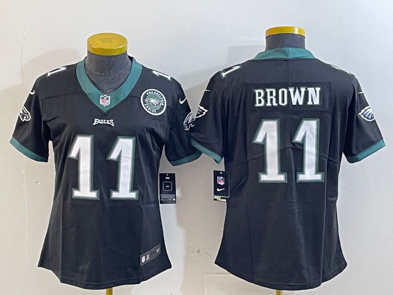Women Philadelphia Eagles 11 Brown Black 2025 Nike Vapor Limited NFL Jersey style 4
